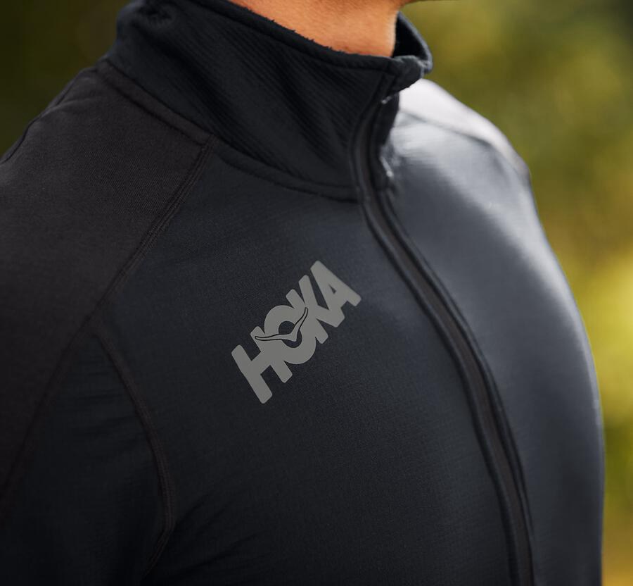 Top Hoka One One Hombre Negros - 1/2 Cremallera Midlayer - HGLA82603